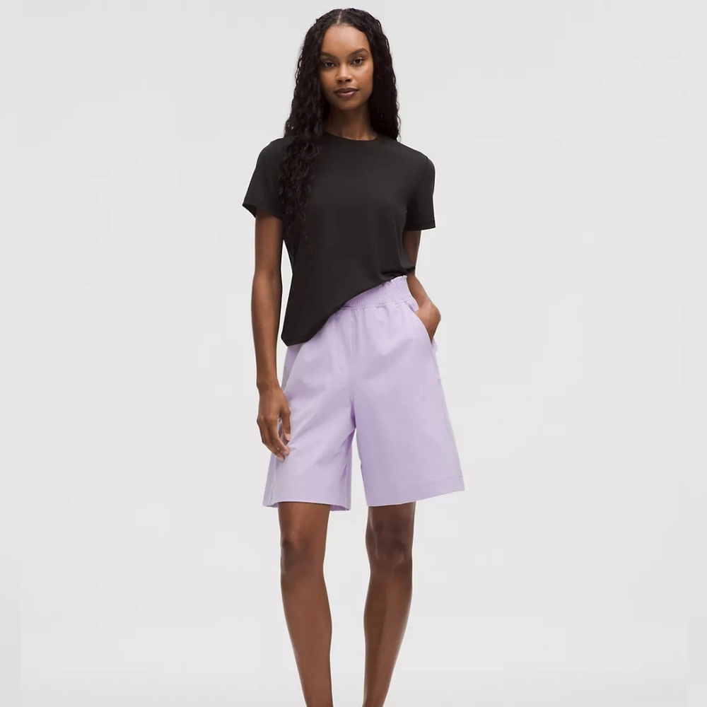 Stretch Woven Ruffle-Waist High-Rise Short 9" SIZE 0 XXXS